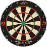 Tournament dartboard top-down view showing razor edge wiring, clear scoring zones, and vibrant sisal surface