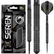 90 percent tungsten steel tip darts with textured black grip, full dart view, close-up barrel, and retail packaging on white background