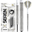 Steel tip tungsten darts with precision grip texture shown next to retail packaging and detailed close-up of barrel and flight