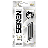 Steel tip tungsten dart in packaging, front view showing 90% tungsten, 25g weight, and textured barrel through display window