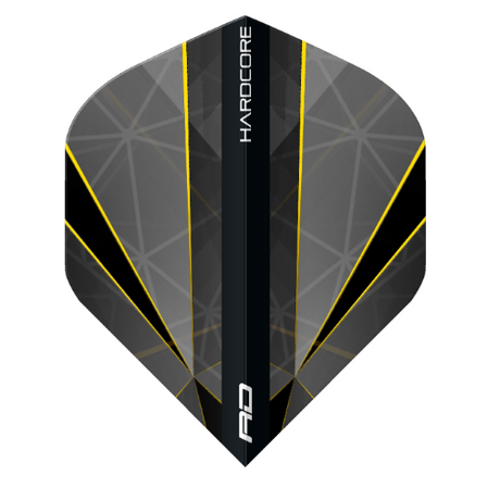 Red Dragon Seren Onyx No.2 dart flight upright on a white background, black and grey design with gold detail