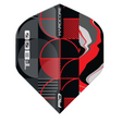 Red Dragon T800 Hardcore Premium No.2 dart flight upright on a white background, black grey and red design