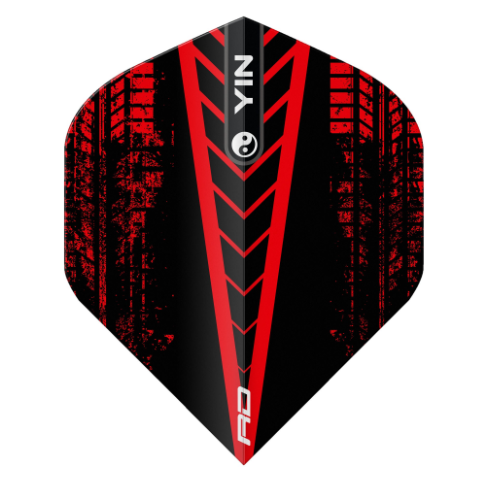 Red Dragon Yin Yang Black and Red standard dart flight upright on a white background