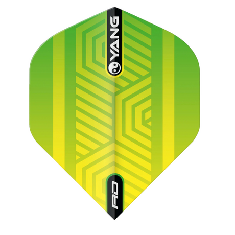 Single No.2 dart flight with blue and green geometric pattern shown full view on white background, ideal for dart equipment selection