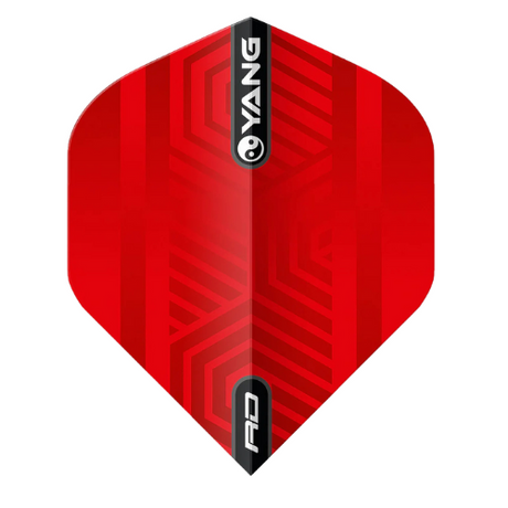 Red dart flight No.2 shape with geometric pattern, yin yang logo, isolated on white for darts setup