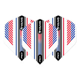 Three No.2 dart flights with red, white, and blue stripes, Yin Yang design, isolated on white background for dart accessories