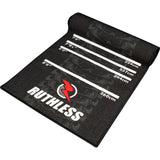 Rolled out dart mat with throw line distances, non-slip backing, black and grey cobra design, ideal for home and tournament use
