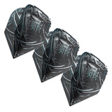 Three cyberpunk-style No.6 standard dart flights angled and displayed on white background highlighting detailed artwork