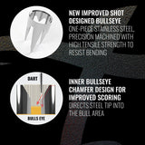 Macro view of dartboard bullseye stainless steel ring and cross-section diagram showing chamfered design for accurate steel tip dart scoring