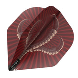 Angled view of dart flight with detailed Osprey claw graphic, red background, single flight isolated on white, highlighting durable dart accessory design