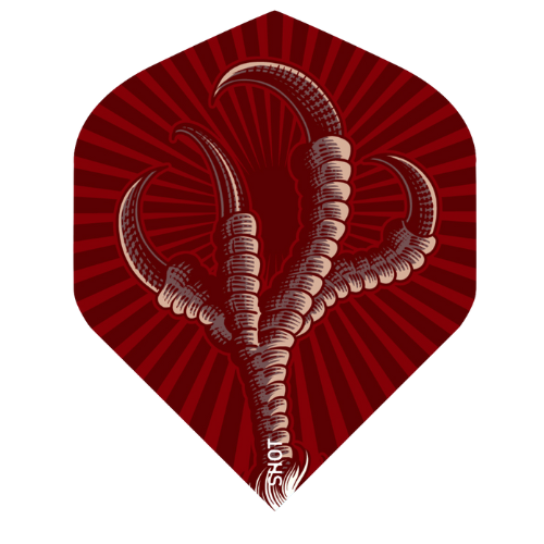 Dart flight full view with detailed osprey talon design on red background, isolated for dart equipment buyers