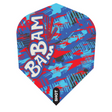 Shot Bradley Brooks G2 No.6 dart flight upright on a white background, blue and red design