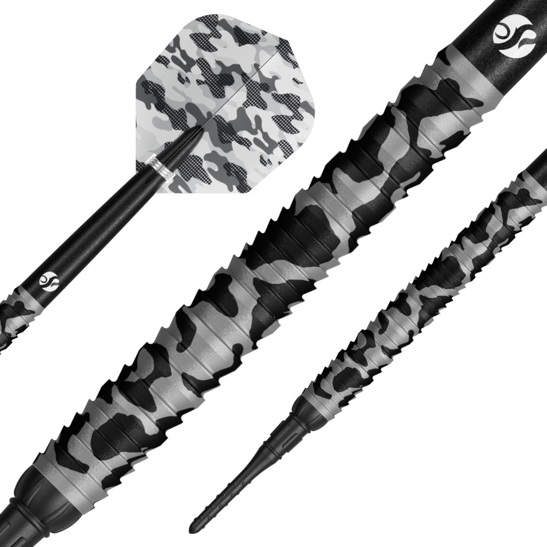 Shot Camo Polar Turbo Point 90% tungsten darts – close-up of the barrel and grip