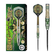 Celt Cernunnos 90% tungsten darts full set in box and isolated, featuring Celtic flights, precision grip barrels, and steel tips