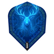Shot Celt Merlin No.6 dart flight upright on a white background, deep blue design