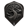 Single No.6 dart flight with intricate Celtic tree and wave design, full view isolated on white, 100 micron durable dart accessory
