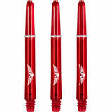 Three red dart shafts with eagle claw graphic, 2BA thread, displayed upright on white background for darts equipment
