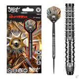 Shot Gnarly Shredda Turbo Point 90% tungsten darts – packaging, full dart and barrel close-up