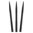 Three Shot Grip steel tip dart points in black fanned tip-up on a white background