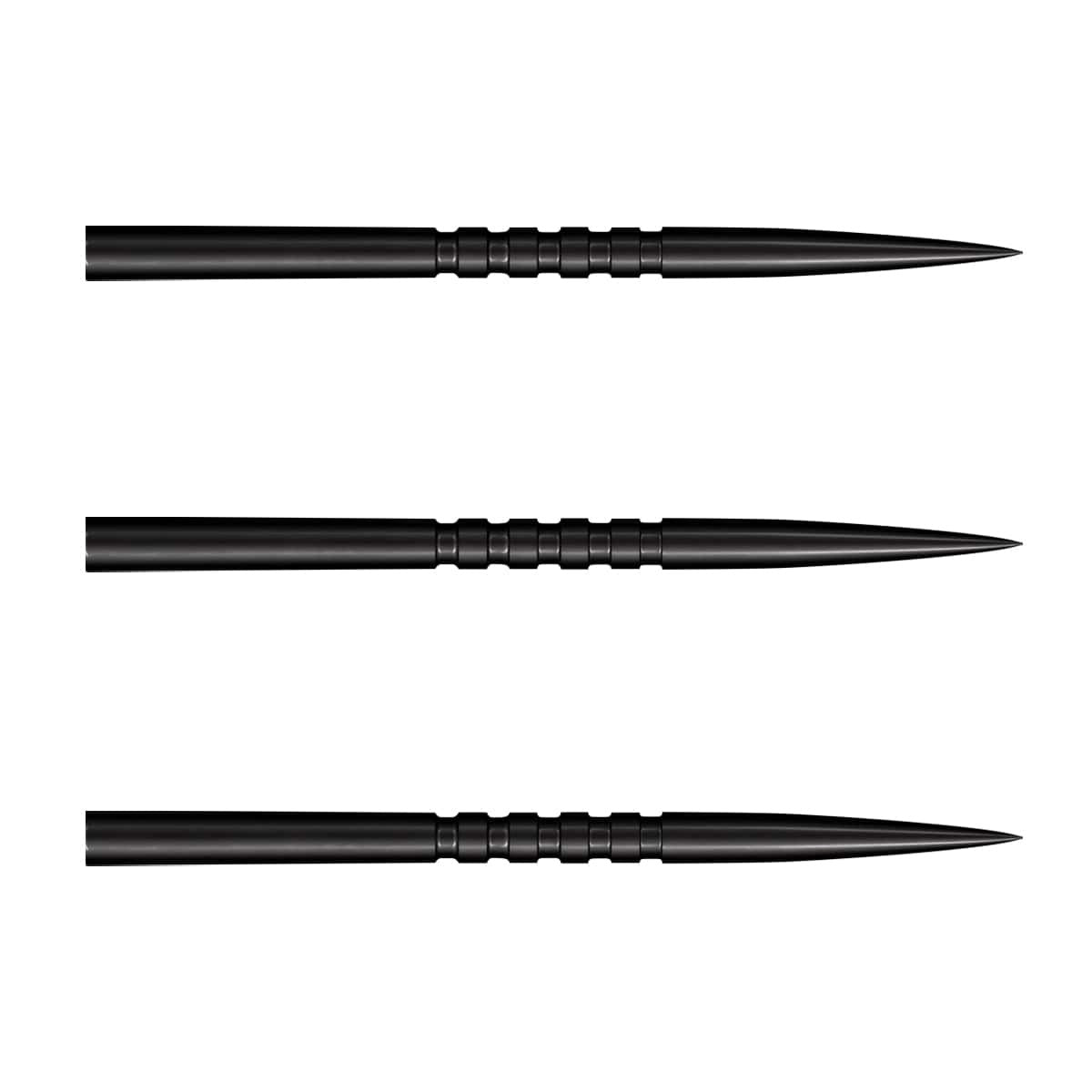 Shot Grip steel tip dart points in black, three shown on a white background with the ringed grip section