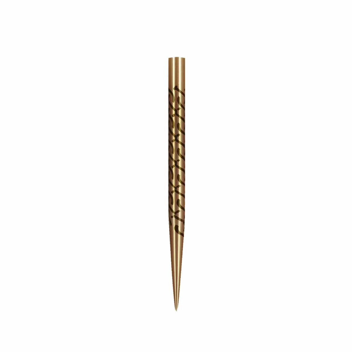Single gold titanium steel dart tip with engraved grip design, isolated on white background, full product view