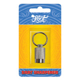 Keyring dart sharpener in retail packaging with textured grip and metal ring, full product view for dart equipment buyers