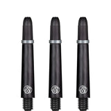 Three carbon dart shafts displayed vertically, full view on white background, showing reinforced tips and threaded bases