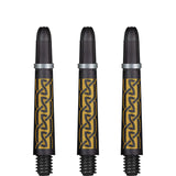 Three carbon pattern dart shafts with gold detailing, full product view on white background, highlighting screw threads and durability rings