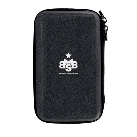 Black tactical dart case with textured finish and zip closure, top-down view on white background, ideal for dart storage