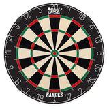 Full view bristle dartboard with staple-free wiring, crisp numbers, and high-contrast scoring zones on white background