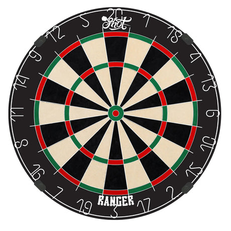 Full view bristle dartboard with staple-free wiring, crisp numbers, and high-contrast scoring zones on white background