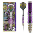 Shot Roman Empire Caesar 90% tungsten darts - retail packaging, full dart and close-up of the purple and gold Testudo, Gladius and Hilt grip barrel