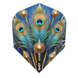 Full view of Juno No.6 dart flight, peacock feather and Roman shield artwork, 100 micron, isolated on white, essential darts accessory