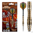 Roman Empire Legion tungsten steel tip dart in retail packaging with angled barrel close-up and flight featuring Roman design