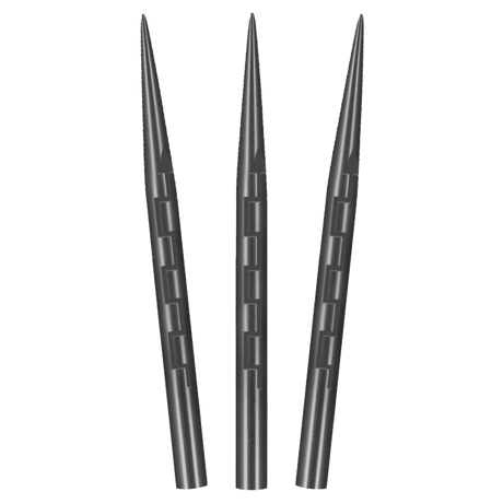 Three Shot Roman Empire steel tip dart points fanned tip-up on a white background