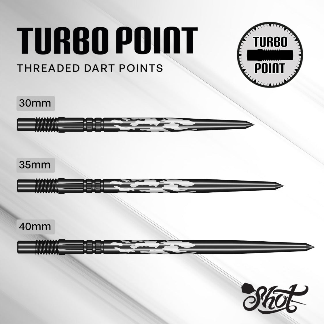 Shot Shadow Black Turbo dart points – 30mm, 35mm and 40mm sizes