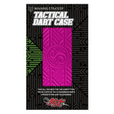 Tactical dart case in pink shown in retail packaging with display window, highlighting textured design for holding two dart sets