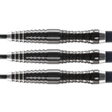 Three 90% tungsten darts in horizontal alignment, displaying precision grip cuts and detailed barrel design on white background