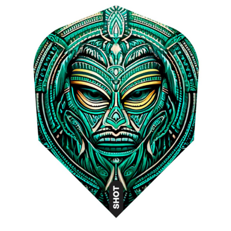 Shot Tribal Weapon Toki No.6 dart flight upright on a white background, teal and black tribal artwork