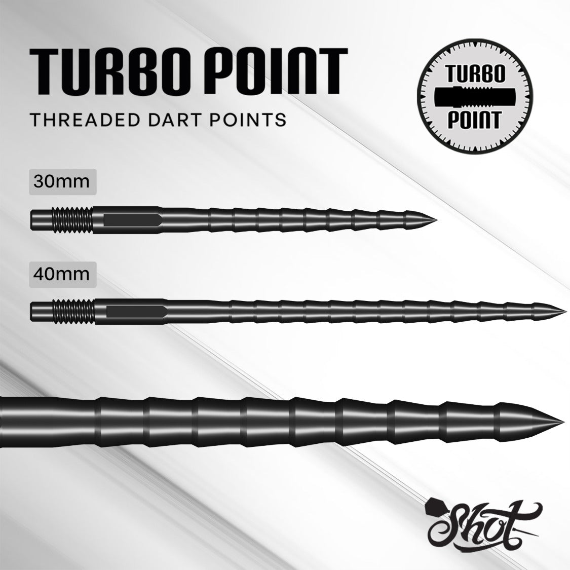 Shot Turbo RS steel tip dart points – black 30mm and 40mm sizes