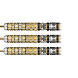 Three 95% tungsten dart barrels side by side on white background, highlighting precision grip, gold and black detailing, etched Viking patterns