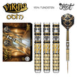 Viking Odin 95% tungsten darts set with three engraved barrels, full assembled dart, and display packaging on white background