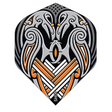 Shot Viking Raven Black No.2 dart flight upright on a white background, black with raven artwork