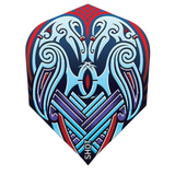 Viking Raven Blue No.6 dart flight full view featuring intricate Norse raven design and bold blue pattern, isolated on white background