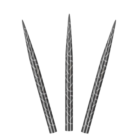 Three steel tip dart points with superfine cinder grip pattern, isolated on white background, showcasing precision-engraved surface