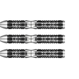 Three 90% tungsten dart barrels displayed side by side on white, showing precision grip patterns and geometric knurled detailing for enhanced control