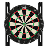 Dartboard with door hanger brackets full front view, isolated on white background, displaying adjustable mounting for darts setup