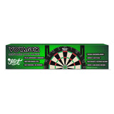 Voyager dartboard door hanger box packaging front view with dartboard graphic, key features listed for portable darts setup