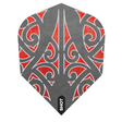 Shot Warrior Awe No.6 dart flight upright on a white background, grey and red warrior artwork