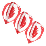 Three red and white Zen Enso No.6 dart flights arranged diagonally, angled view, showing full shape and durable 100 micron construction